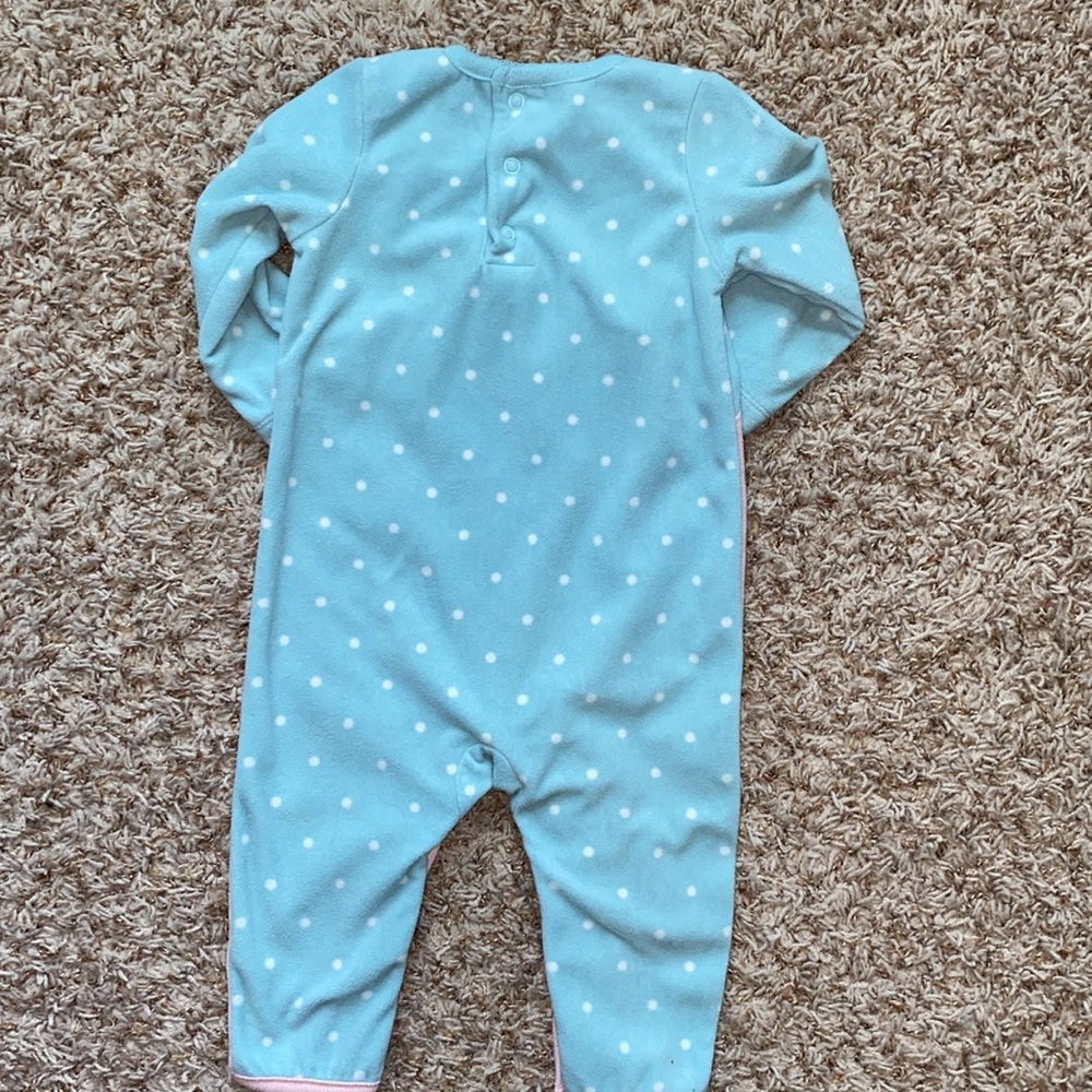9M girls pink and blue fleece owl one piece outfit - Picture 4 of 4